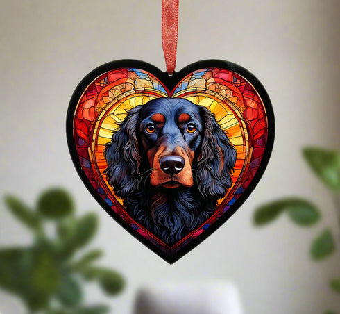 Cocker Spaniel (Working) Black Stained Glass Effect Heart Suncatcher